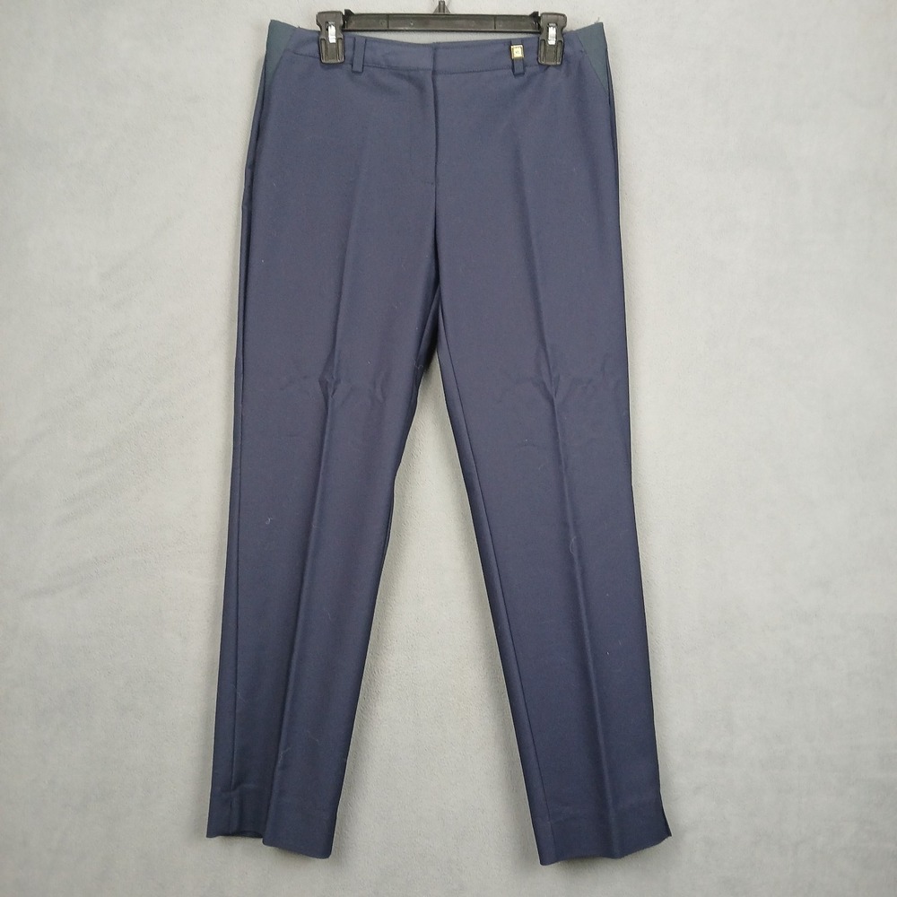 Anne Klein Dress Pants Womens 8 Navy Blue Flat Front Straight Business Formal